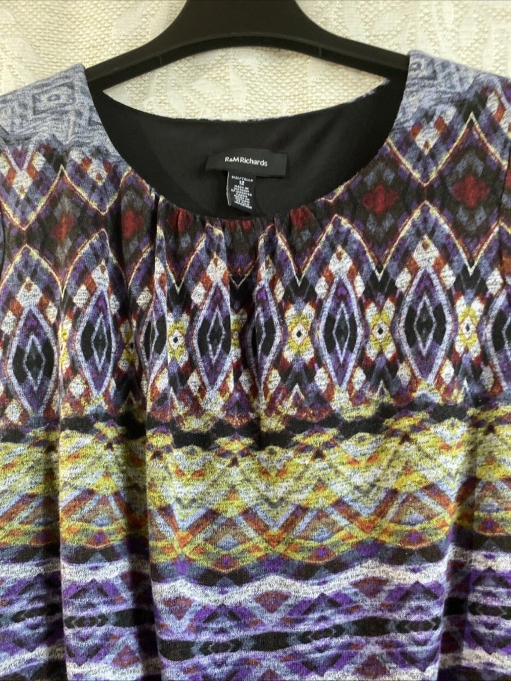 R&M Richards Olive, Purple and Black Patterned Long Sleeve Dress - Picture 6 of 9